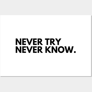 Never Try Never Know. Typography Motivational and Inspirational Quote. Posters and Art